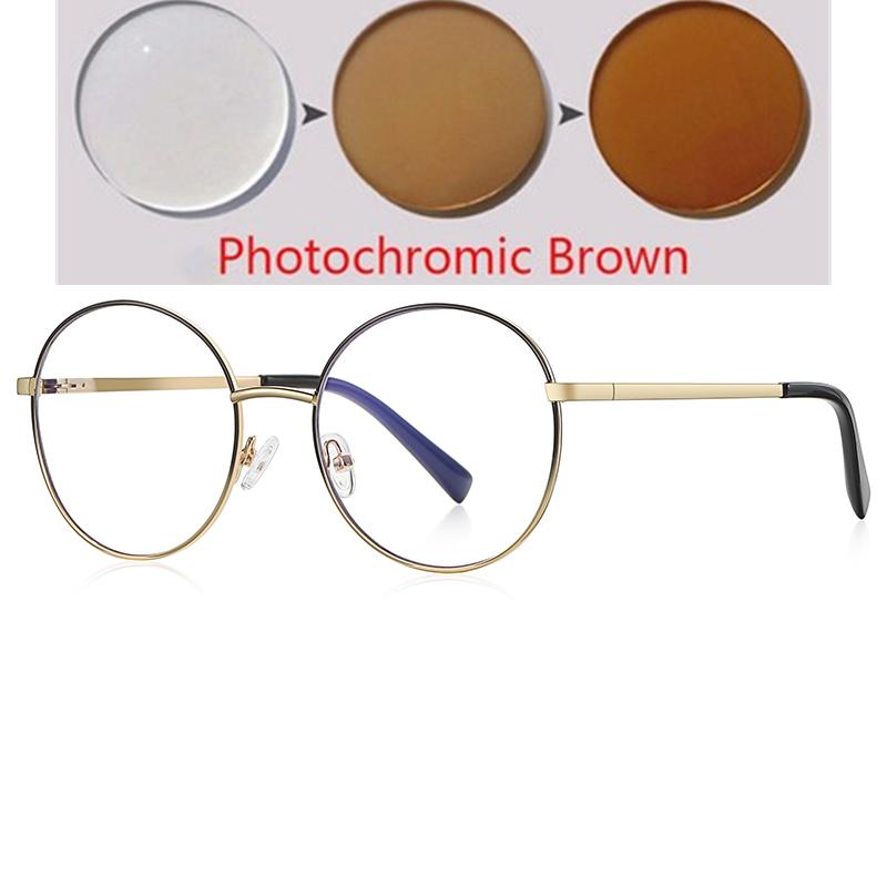 Runde Blaulichtfilter-Brille für Damen, Literarisch, Vintage, Metall, Kurzsichtigkeitsbrille, Stärke 0 -0.5 -0.75 bis -6.0