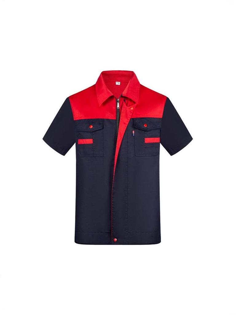 Men's Summer Color Block Short Sleeve Auto Repair Workwear Overalls Set