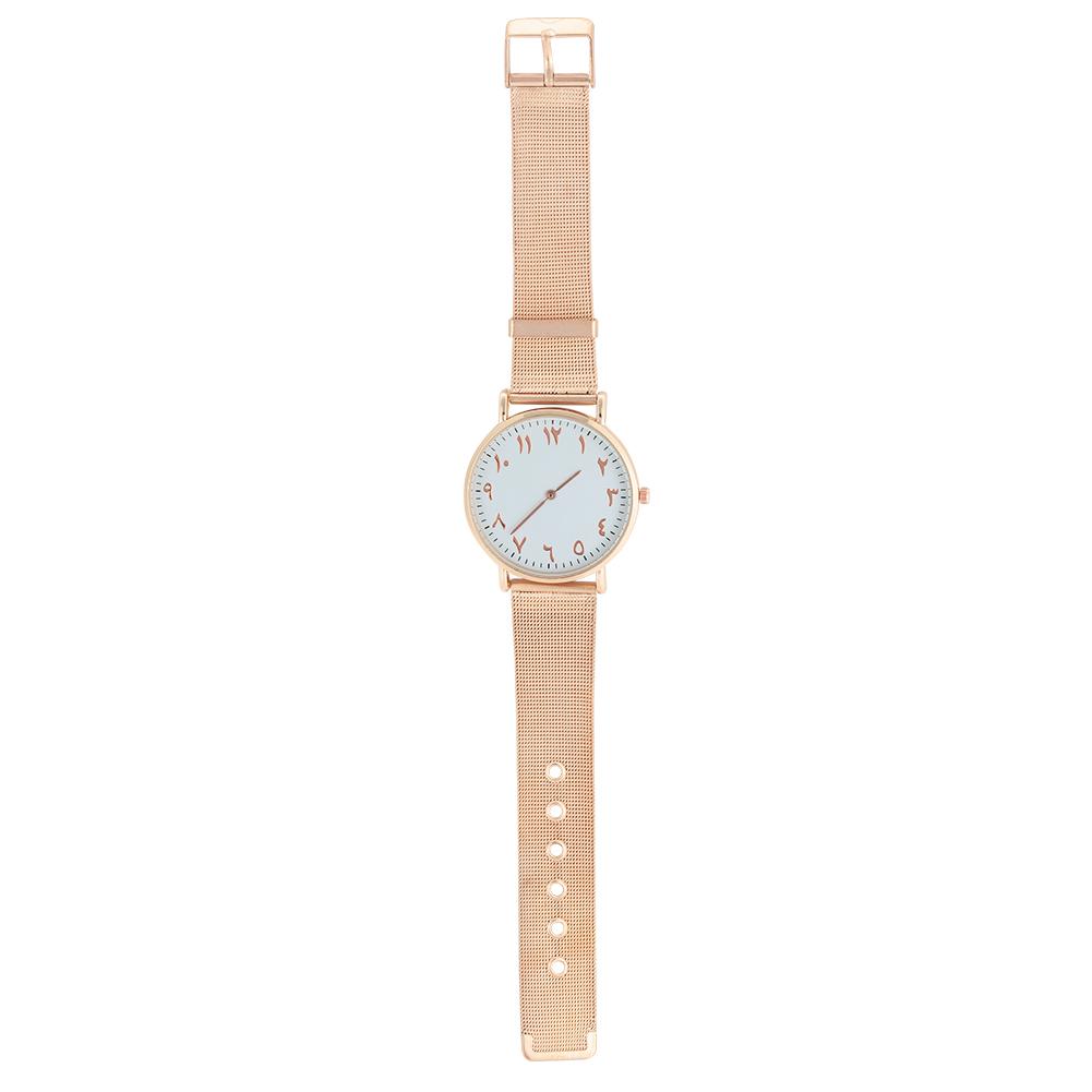 Quartz Movement Stainless Steel Strap Analog Round Dial Watch Wristwatch (Rose Gold)