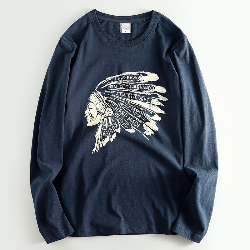 to Japan Pure Cotton Print Spring and Autumn Long Sleeve T-shirt Men's Clothing Casual Loose Export Cattle Goods Bottoming Shirt Trendy Tail Single