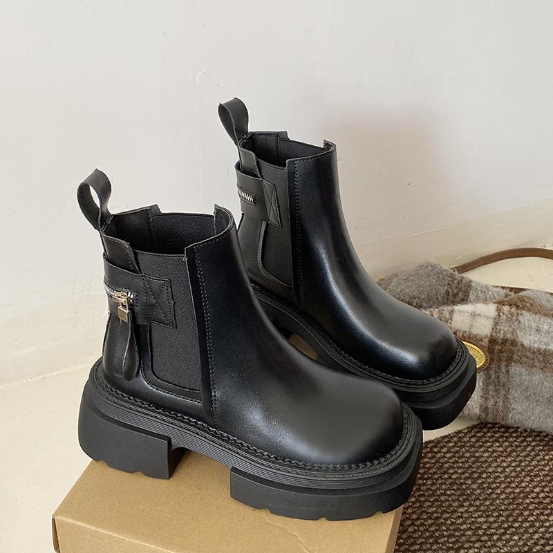 

Модные высокие каблуки, ботильоны челси, женские туфли на платформе, массивные, брендовые, кожаные, 2025, трендовые, готические, вечерние, нескользящие, удобные, на молнии, Botas Mujer 40 чёрный