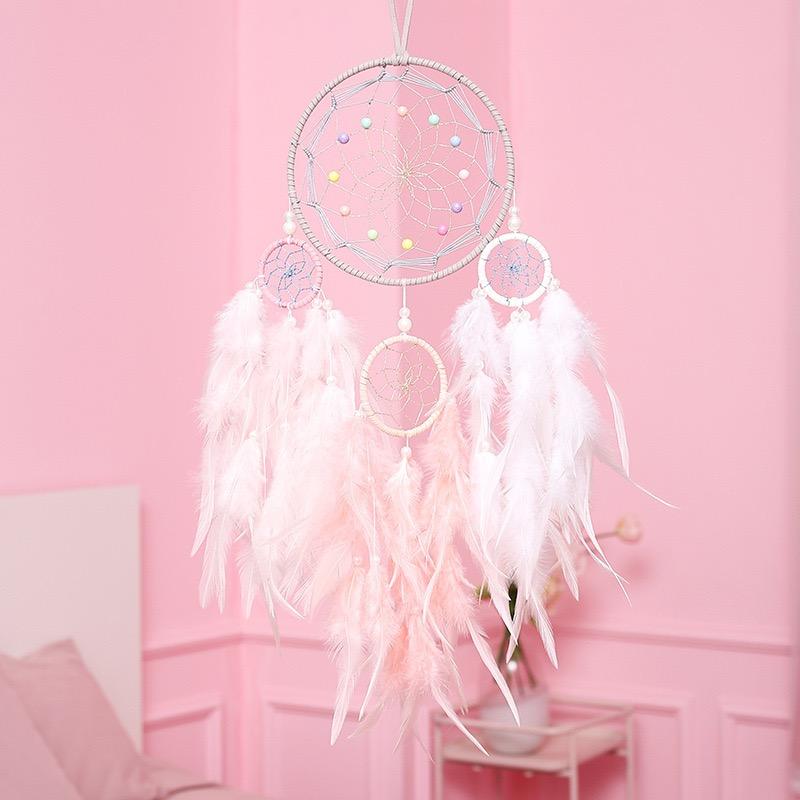 Nordic Pink Feathers Dream Catcher Wall Hanging Large Wind Chimes Home Decorations Handmade Accessories For Birthdays Gifts