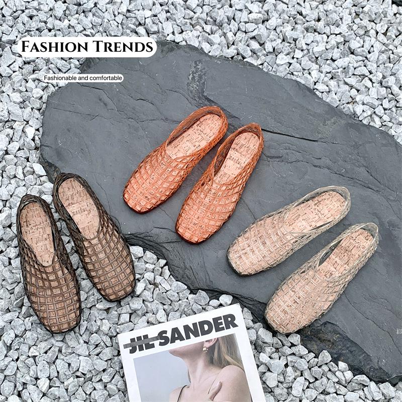 2025 Women's Mesh Slip-On Jelly Sandals: Crystal, Hollow Out, Flat Bottom, Comfortable, Casual Korean Style.