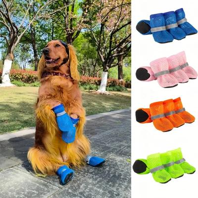 4 Adet Nefes Alabilen File Köpek Ayakkabısı Kaymaz Aşınmaya Dayanıklı Yavru Köpek Botları Küçük Orta Boy Köpekler İçin Yazlık Evcil Hayvan Ayakkabıları