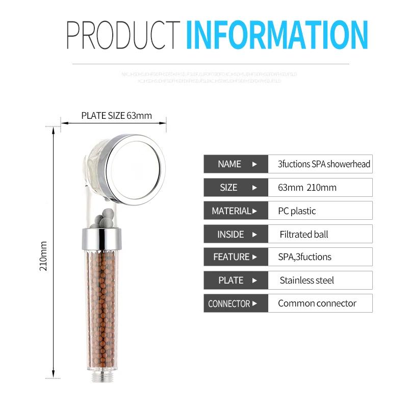 Cap de duș SPA pentru baie 3 moduri Opritor de apă reglabil cu un singur buton cu bilă de filtru anionic Duză de înaltă presiune Panou înlocuibil