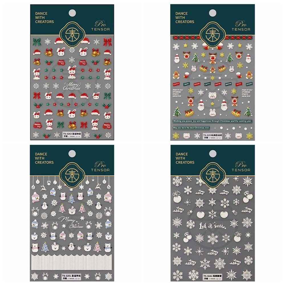 Snowman Christmas Nail Decals Cartoon Elk Christmas Nail Stickers Cute Lady