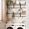 VASAGLE Wall Mounted Coat Rack, Wall Shelf with 8 Removable Hooks, Wall Mounted Hanging Shelf with Clothes Rail, for Hallway, Bedroom