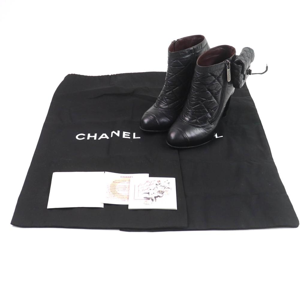 Great CHANEL Ankle boots black leather Women 36 G26164 Used
