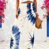 Women Plus Size Loose Fit Full Length Wide Leg Pants Blue White Printed