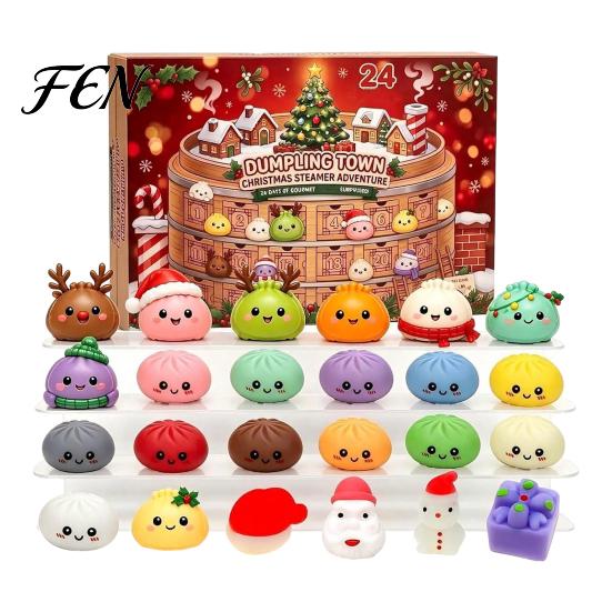 Christmas Advent Calendar Squeezy Toy 2026, 24 Days Dumpling Toys Countdown Plush Calendar, Decor Jumbo Mini Glitter for Stress Relief Festive
