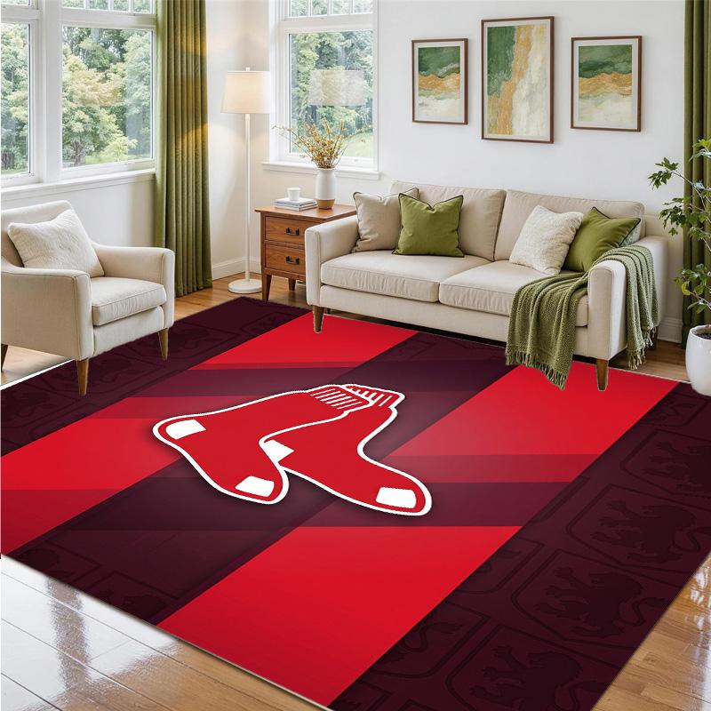 Boston Red Sox Design Crystal Velvet Rug Soft Decorative Mat for Bedroom Entrance