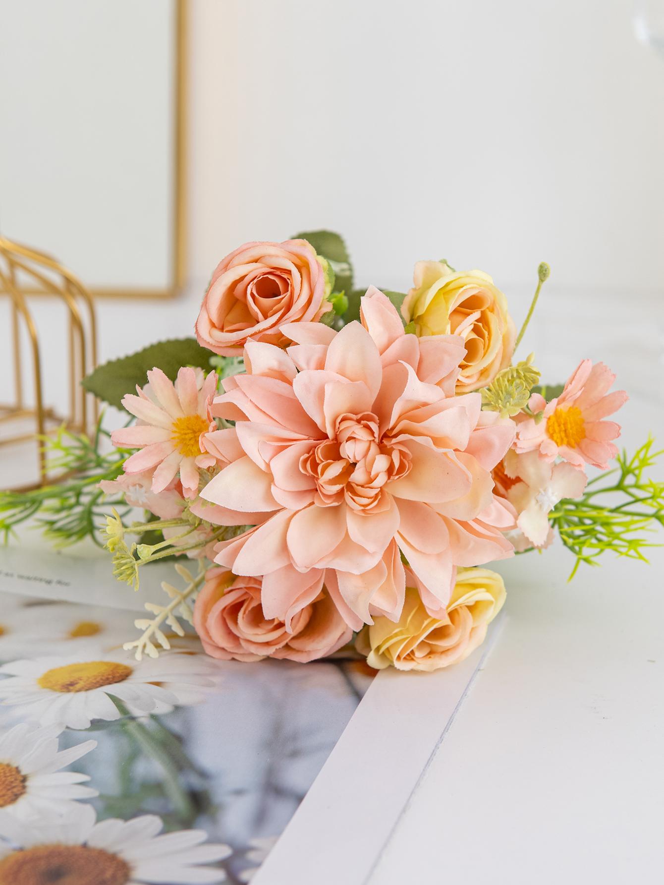 

1PC Artificial Rose Flowers Wedding Home Bedroom Decor Bridal Bouquet Garden Fake Silk Dahlia Hydrangeas Vase for Board Outdoors шампанского