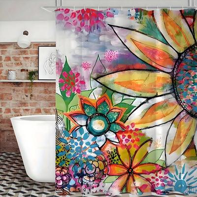 Lebendiger Blumenduschvorhang: Umarme die farbenfrohe Sonnenblume, weichen Stoff und kreative Vibes für dein inspirierendes Badezimmer