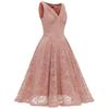 Elegant Vintage Lace Dress for Women V Neck Ruched Bust Cinched Waist Milkmaid Prom Skater Midi Cocktail Evening Party Formal Special Occasion Outfits