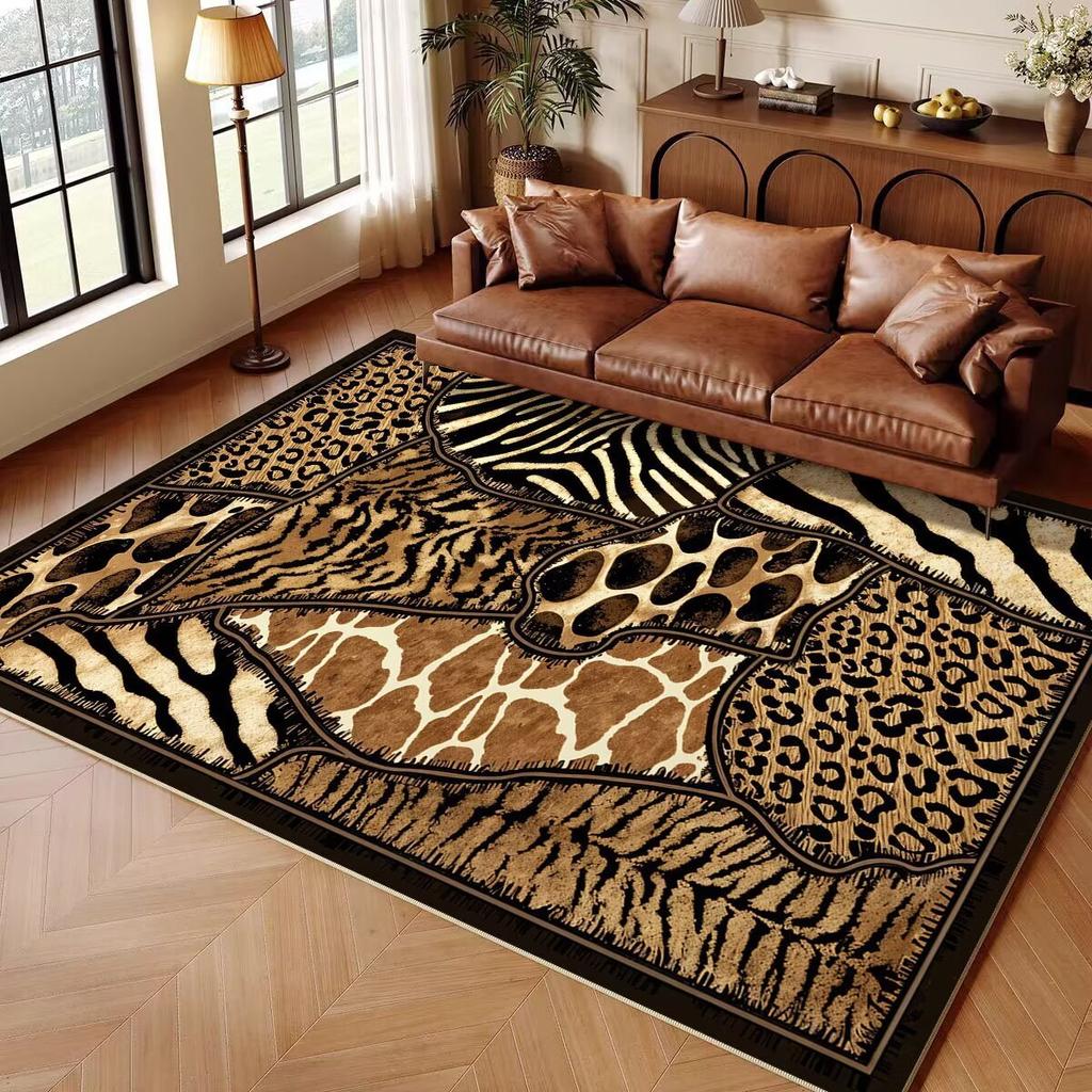 Luxury Stylish Animal Print Carpet Mat Tiger Zebra Leopard Rug Brown Black Gold Living Room Sofa Area Home Decoration Modern Rug