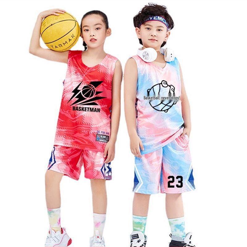 

Kids Sleeveless Basketball Uniform Set - Boys & Girls Summer Training Jersey for Kindergarten & Primary School 2XS