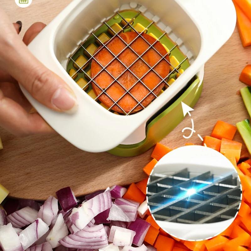 2 em 1 Cortador de Legumes Ferramenta de Corte em Cubos Pressão Manual Batata Cenoura Cebola Cortador Fatiador Chopper Chips Caixa de Corte Gadgets(Branco amarelado)