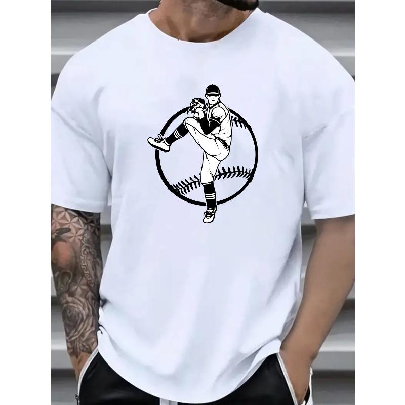 European sizes Men's Casual Baseball Graphic T-Shirt, Loose Fit, Crew Neck, Slight Stretch, All-Season Short Sleeve Tee