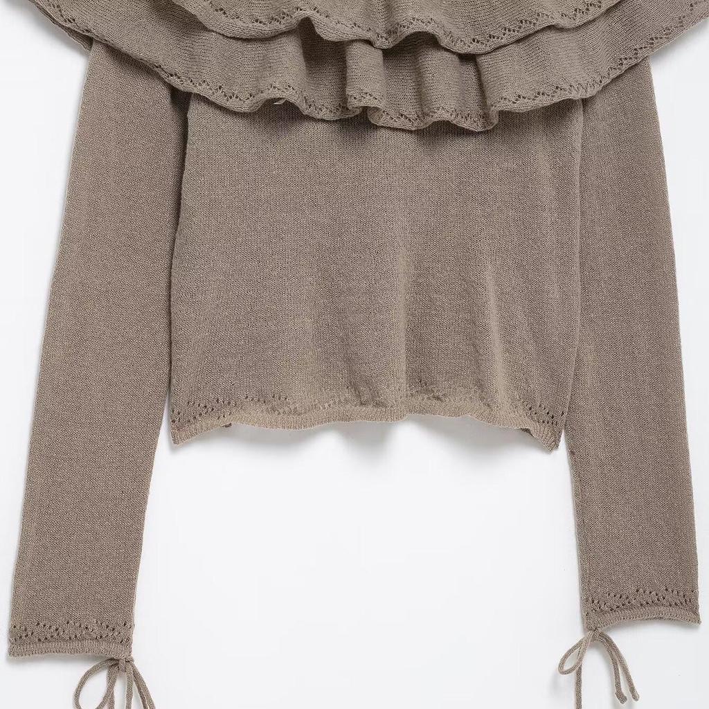 2025 Spring Women's Layered Ruffle Tie V-Neck Knitwear