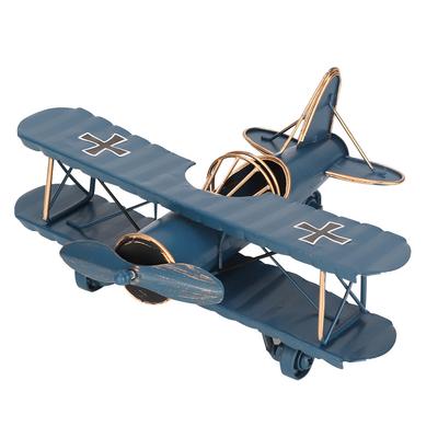Modelo de Avião Vintage Avião Biplano de Ferro Forjado para Decoração de Mesa Adereços para Fotos (Azul)