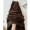 16-Hole Au Li Velvet Plus Size Retro Ruffled Wide-Leg High-Waisted Slimming Trousers - Autumn 2025