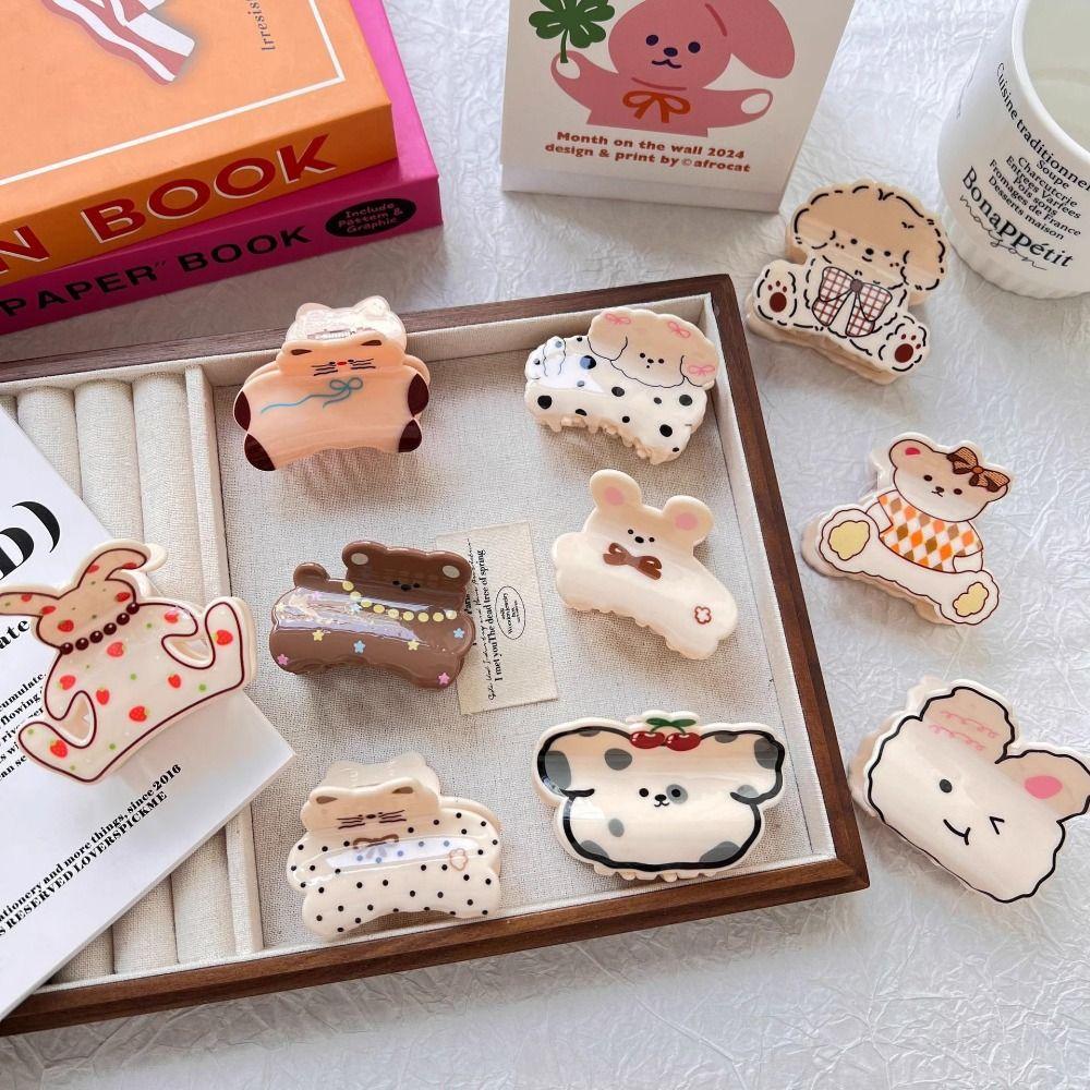 Korean Style Cartoon Animal Hair Claw Acrylic Spotted Cat Hair Clip  Hair Accessories