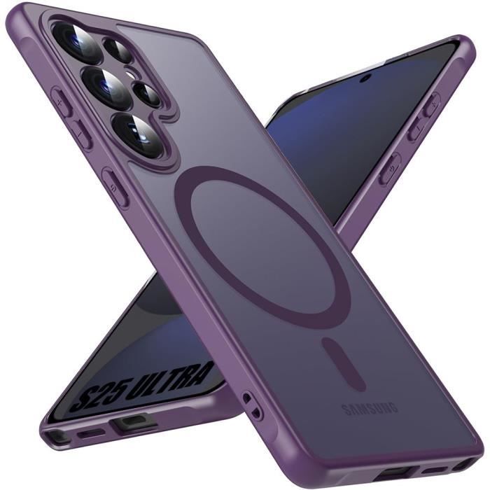 Coque pour Samsung Galaxy S25 Ultra, Protection avec Cerle Magnétique et Vitre Caméra Anti-Rayures Antichoc - Violet