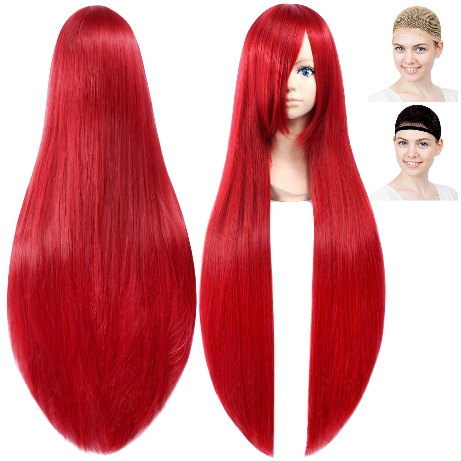 [CaseEden] Cosplay Wig, Full Wig, Heat Resistant, Silky Smooth, Long, 100cm, Red Hair, WIG6081