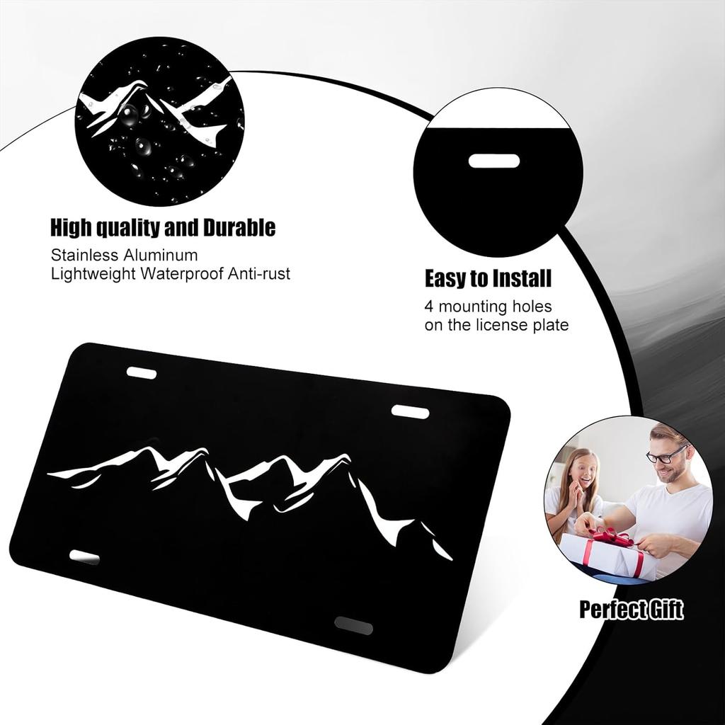 Upgraded Mounta License Plate Black White Mountain License Plate Aluminum Metal Car Tag Funny Cars Personalized Decoration Vanity Tag Car Front