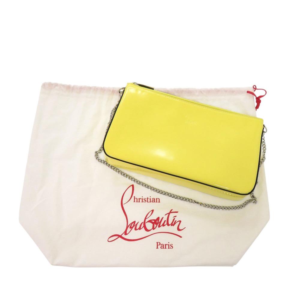Used AUTHENTIC Christian Louboutin LOUBILA Chain Shoulder Bag Yellow Patent Leather