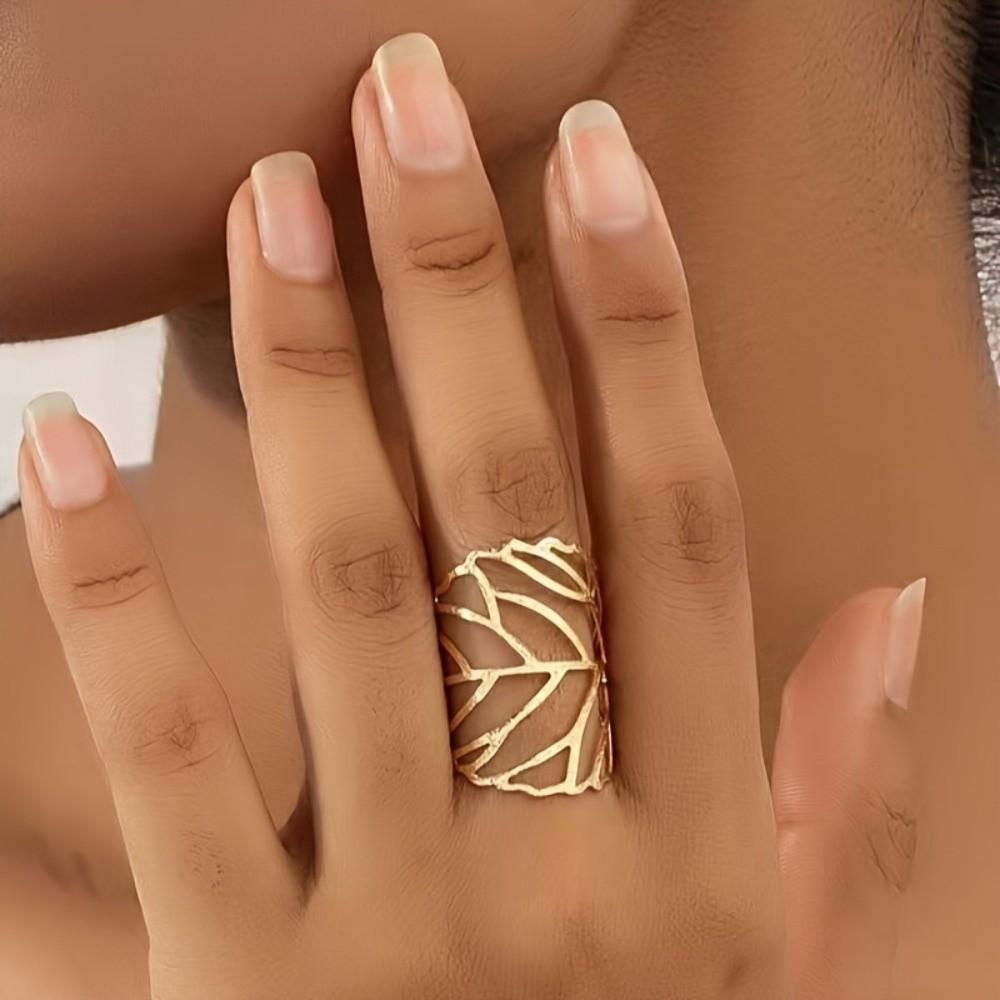 Stylish Open Bangle Ring Set Elegant Retro Jewelry Set New Hollow Leaf Bangle  Evening Wear