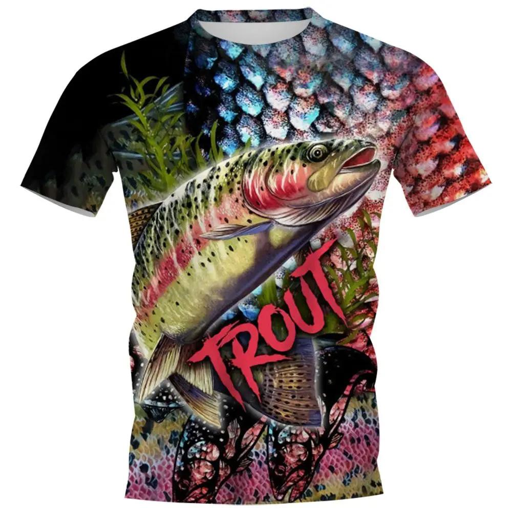 Men's T-Shirt 3D Carp Fishing Print Fashion Casual Loose T-Shirt Harajuku Vintage High Quality Social Funny Anime Men's Clothes