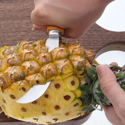 Kráječ na ananas Ovocný nůž Domácnost Dřevěná rukojeť Zakřivený nůž Nerezový ovocný nůž Loupání Melounu