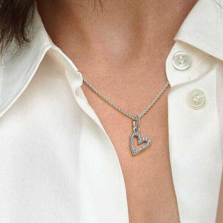 Pandora Heart Pendant Necklace With Cubic Zirconia Unisex Necklace Silver 398688C01-50