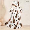 Women Plus Size U Neck Bell Sleeve White Crown Leopard Print Maxi Dress