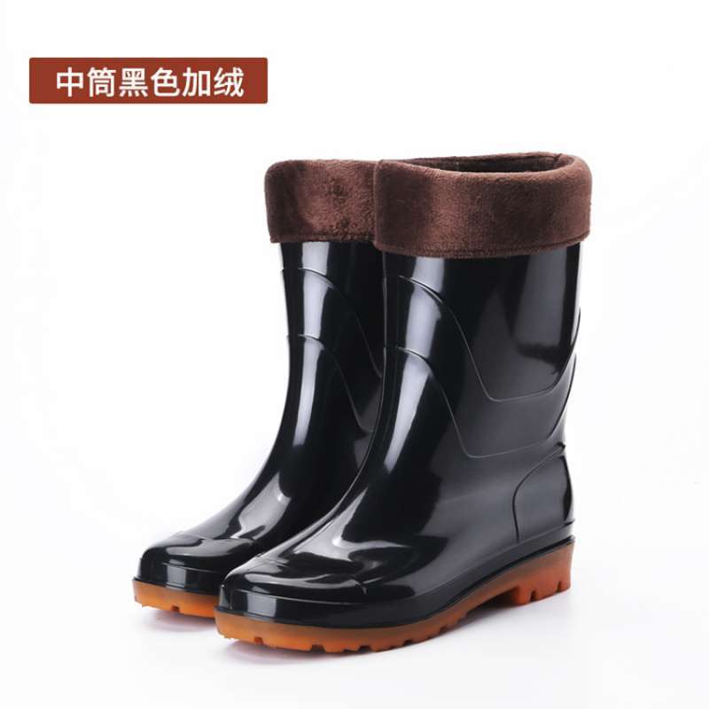 Four Seasons Rain Shoes Men's Medium Tube High Tube Non-slip and Wear-resistant Low Help Cow Reinforcement Sole Fleece Warm Water Shoes Labor Rain Bo