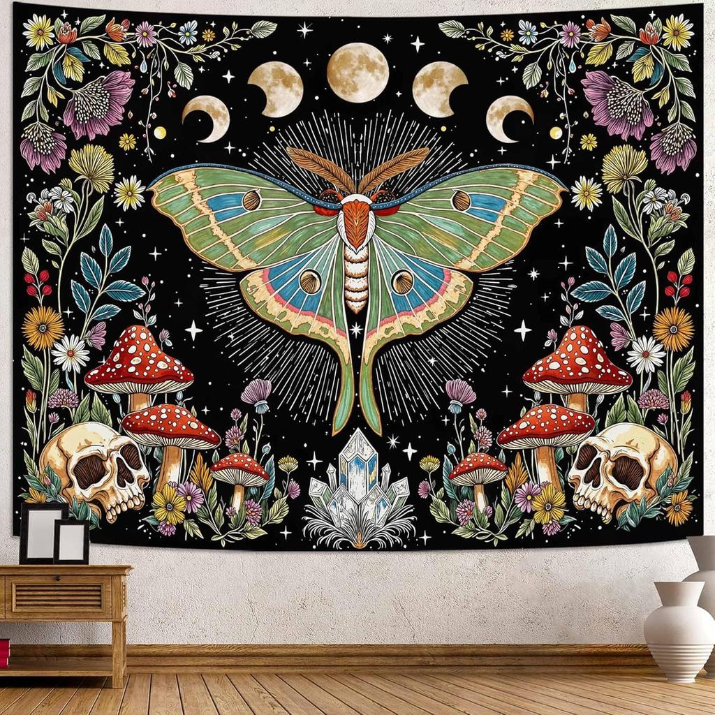 Sun and Moon Tapestry Used for Bedroom Hippies Bohemian Flower Plant Wall Tapestry Aesthetic Retro Galaxy Star Spirit Large Tape