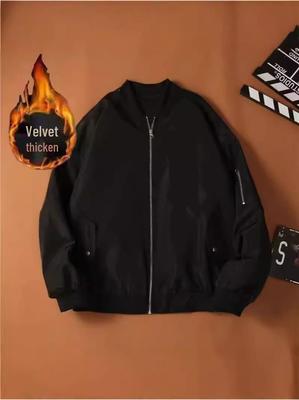 Men's Trendy Black Baseball Jacket - Spring/Autumn Style, Loose Fit, Thin Padded, Cool for Students & Couples