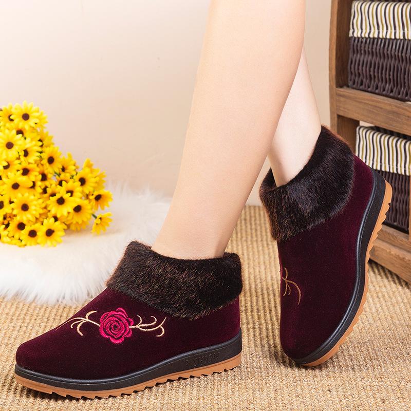 Fashion Women Round Toe Warm Boots Winter Velvet Thickening Middle-aged Elderly Ankle Boots 2024 Leisure Warm Non-slip Grandma Snow Boot