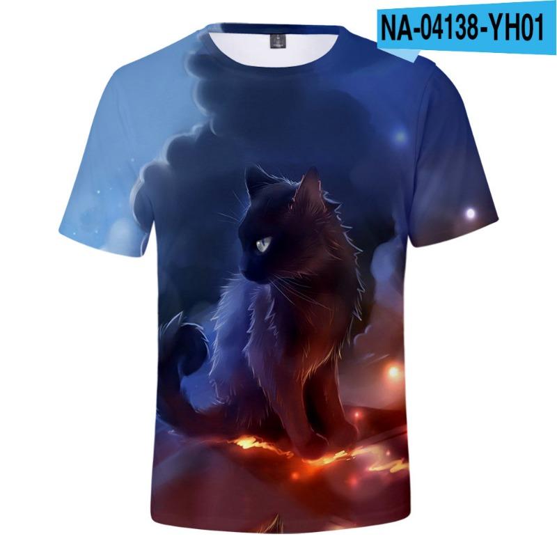 Children's Cat Adult 3D Printed Short Sleeve Men's Street Trend 3D Color Printed Short Sleeve T-shirt Tops & T-shirts (men’s)
