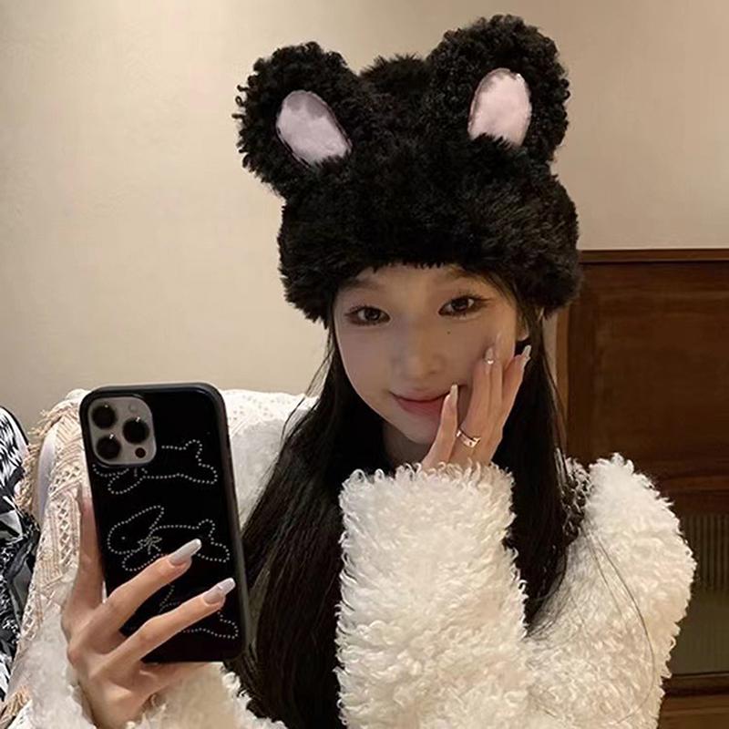 

Унисекс кроличьи ушки милые шапки осень зима теплая шапка хип-хоп шапка шапки для женщин мужчин чёрный