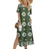Ladies' Fashionable Summer Retro Color Block Patchwork Printed Dress, Casual Beach Dress, Slender Vacation Dress