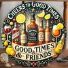 Cheers To Good Times & Friends Aluminum Wall Art, Whiskey Beer Wine Glasses Sign, 7.8 Inch Bar Cafe Garage Decor