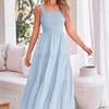 Casual Dress Bohemian Sleeveless Strapless Long Skirt Pleated Layered Summer Dress