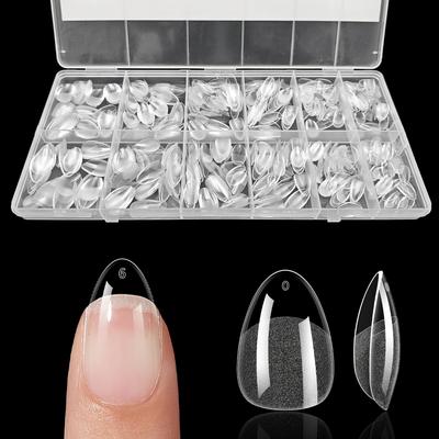 600pcs/set Deluxe False Nail Tip Soft Gel Finger Tip Semi Gloss Capsule Almond French Coffin Bayonet Oval Front Edge Thicker