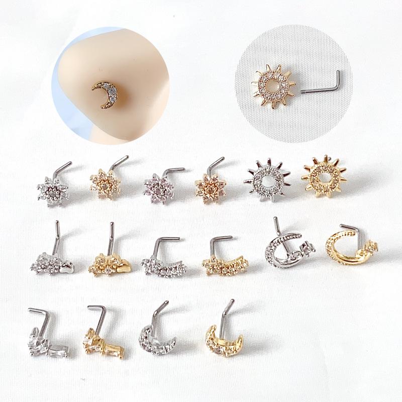 High-End Copper Moon & Flower Nose Ring - Women's Fresh Sweet Style