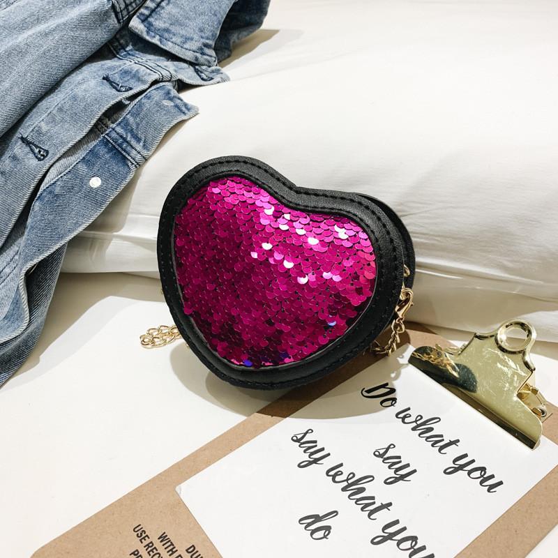 Stylish Heart Shaped Crossbody Bag For Children With Shimmering Reversible Sequins