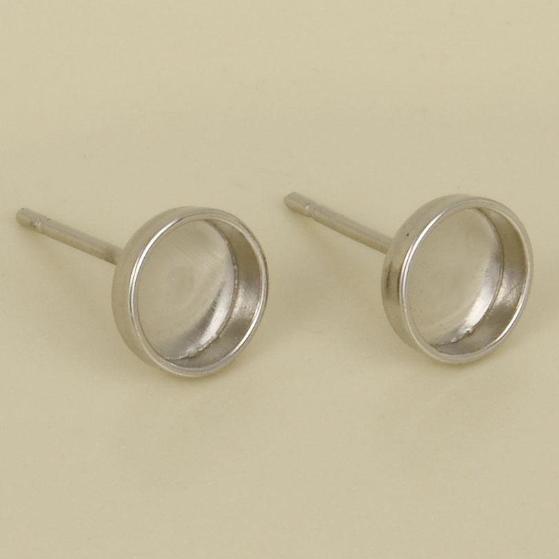 

2/6pcs Silver Color Stainless Steel Earrings For Women Men Jewelry Round Blank Settings Piercing Ear Studs DIY Drip Oil Crystal 1pair