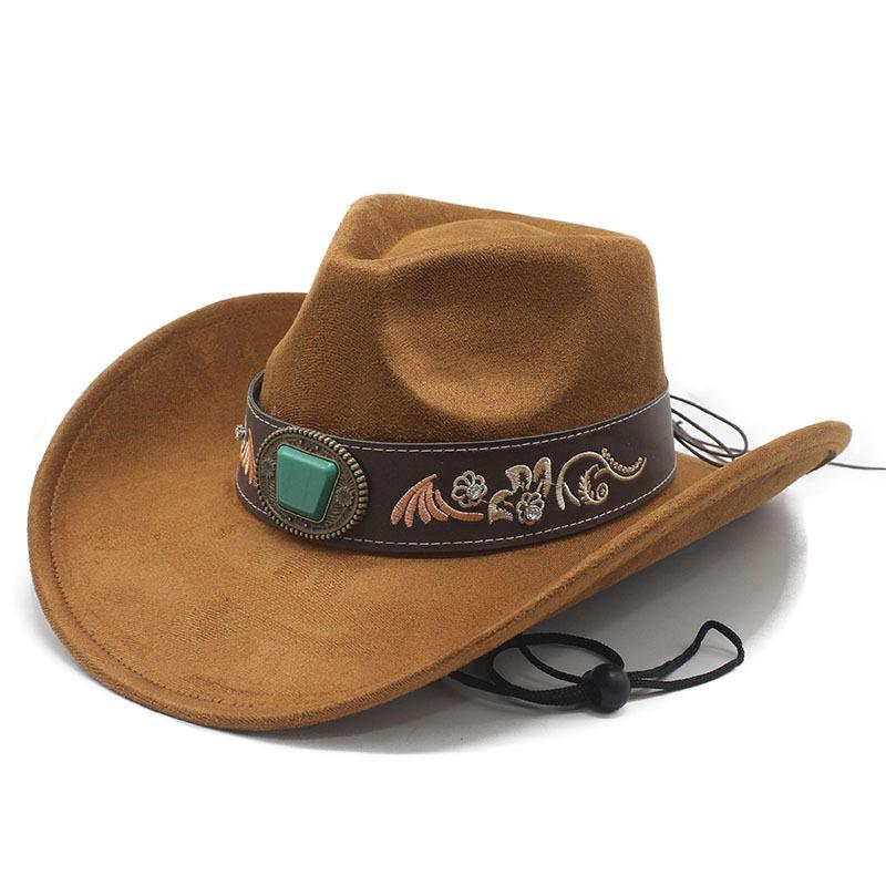 New ethnic style men's and women's jazz hats, European, American and British style new woolen top hats, western denim middle edge curl top hats