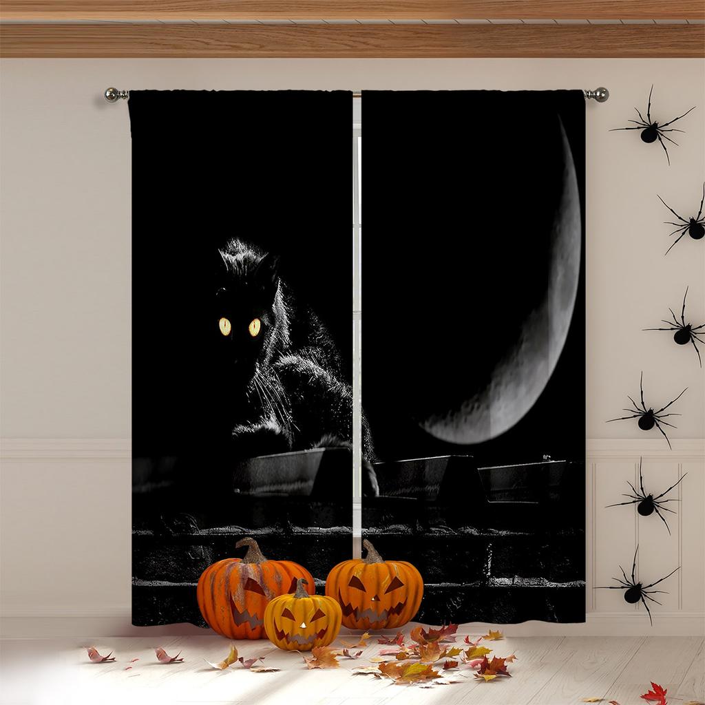 Skull Spider Web Halloween 3d Printed Curtains Suitable For Children's Room Restaurant Study Holiday Party Decoration Curtains